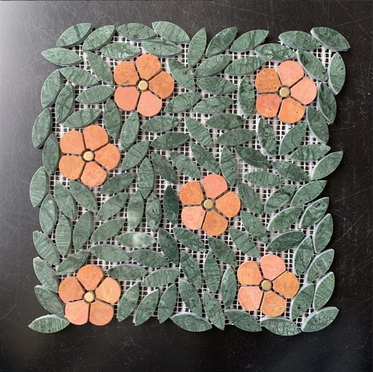 Green Hexagon Flowers Style Marble Mosaic Tiles